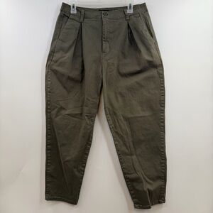 BCBGeneration High Rise Barrel Leg Pants Olive Green Stretch Cotton Size L